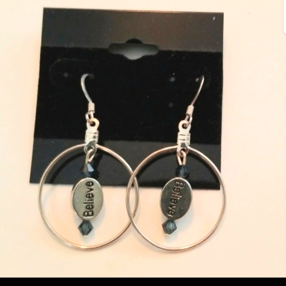 New Handcrafted Silver Plated "BELIEVE" Earrings